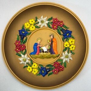 Vintage Nativity Ges Gesch Christmas Colorful Scene Wall Plate Plastic W Germany